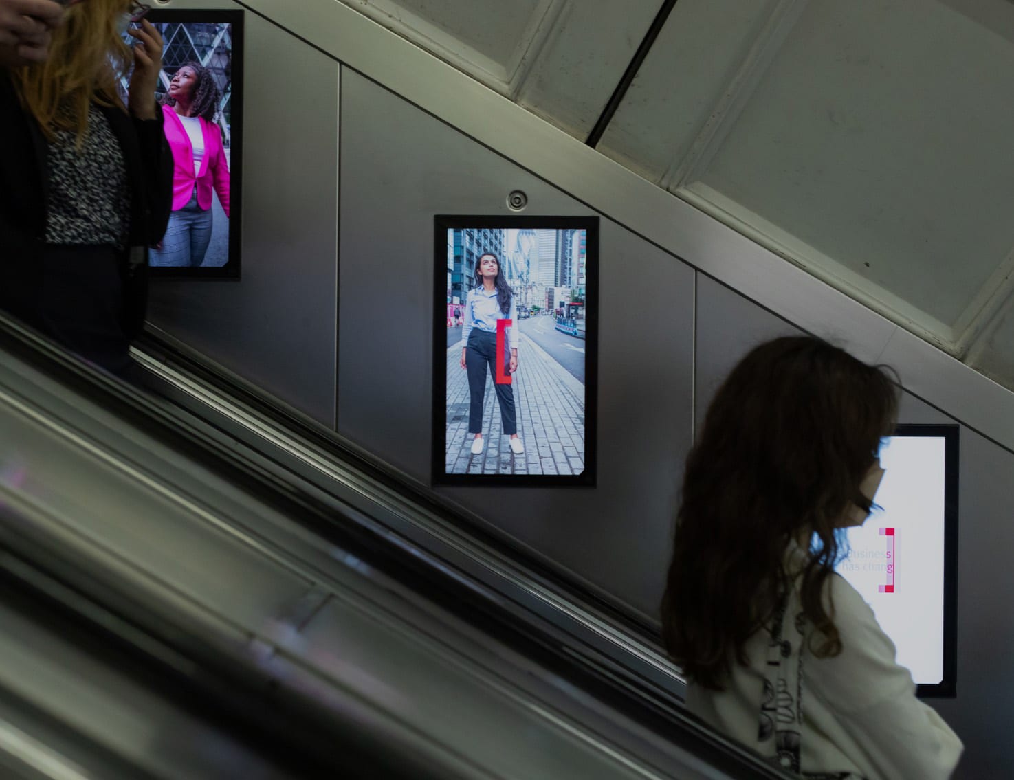 Bayes Business School digital advertising, London Underground escalator